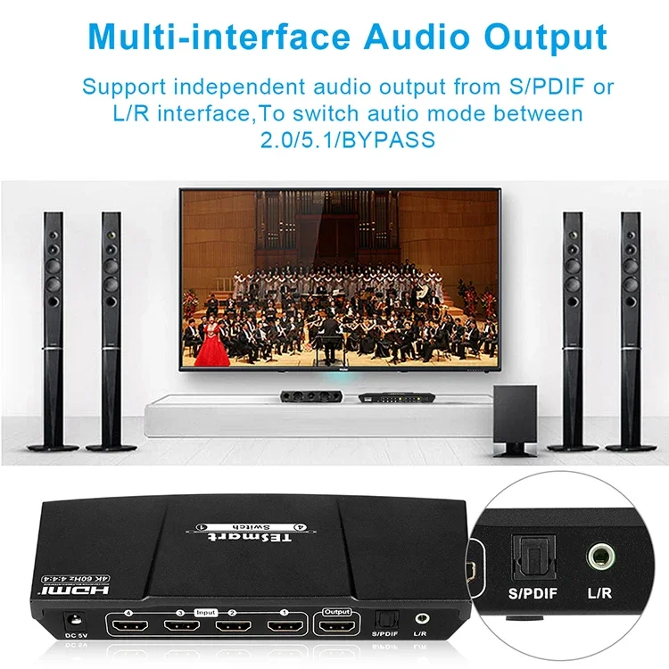 OEM ODM Input 4 Output 1 HDMI Switcher HDCP 2.2 Detection CEC 4K60Hz HDMI Switch