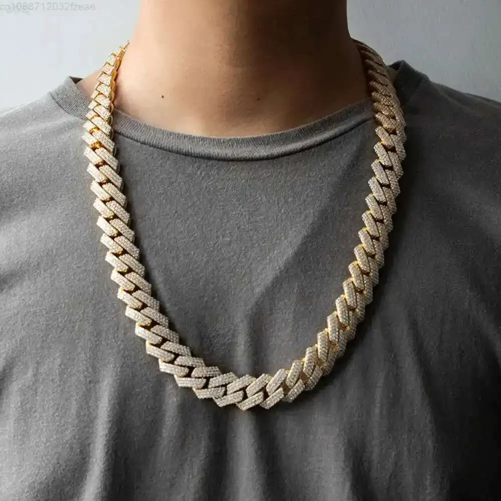 

500 Gram Gold Plated S925 Sterling Silver 18mm Three Rows Ice Out Vvs Moissanite Cuban Link Chain