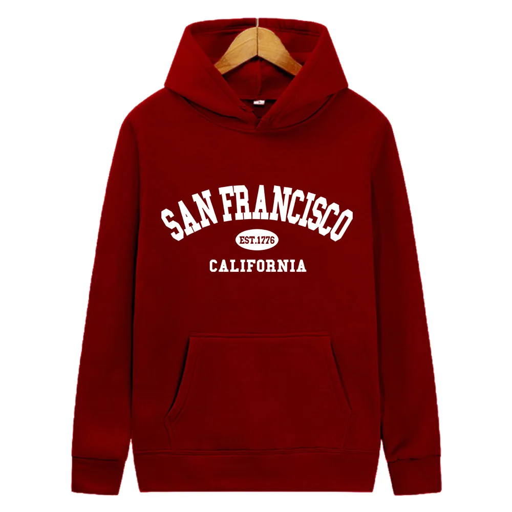 California Est.1776 San Francisco Letter Print Hoodies Women Hip Hop Street Clothes Fleece Pocket Tracksuit Casual Pullovers Hoo