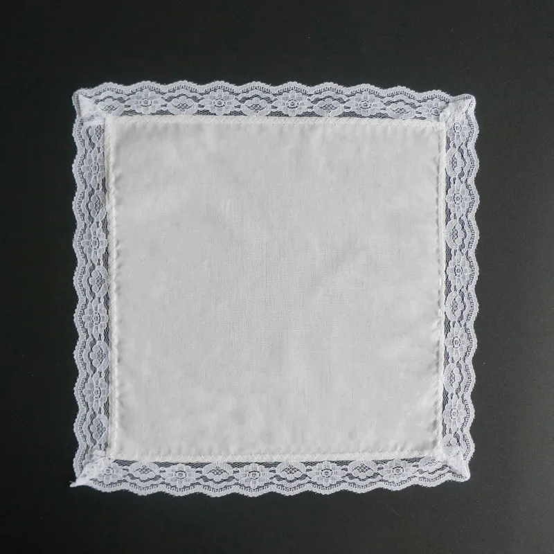 12pcs Pure Cotton White Handkerchief Lace Can Be DIY Graffiti Can Be Embroidered Print Women's Small Square Towel  25cm
