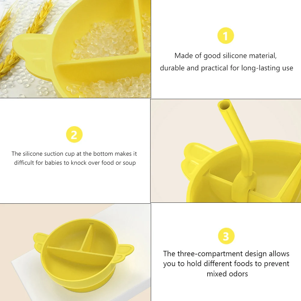 

Baby Suction Bowl Silicone Compartment Container Food Plate Infant Tableware Heat Cold Resistant Microwave Safe Non Slip Design