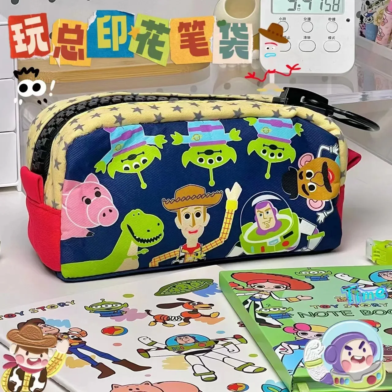 Disney Anime Toy Story Pen Bag Student Cartoon Buzz Lightyear Woody Print Canvas Pencil Bag Girl Large Capacity Bag Kids Gift