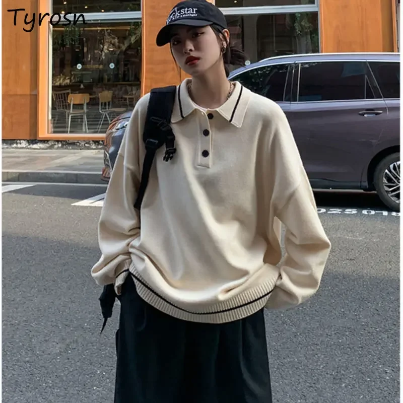 

Pullovers Women Panelled Design Simple All-match Loose Unisex Korean Style Preppy Casual Autumn Sweater Retro Basic Fashion Cozy