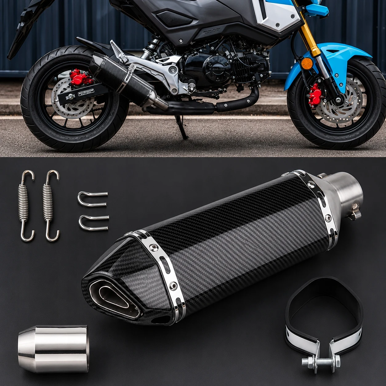 Universeller Motorrad-Auspufftopf 51mm, Carbonfaser-Auspuff mit DB-Killer, Sportlicher Klang mit Tiefbass, Slip-On für Moto ATV