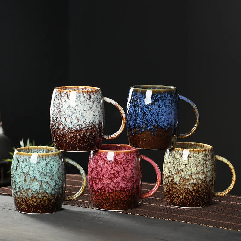 Japanese Style Coffee Cup Creative High-Capacity Kiln Change Ceramic Cup Vintage Household Office Drinkware Milk Mug Water Cup