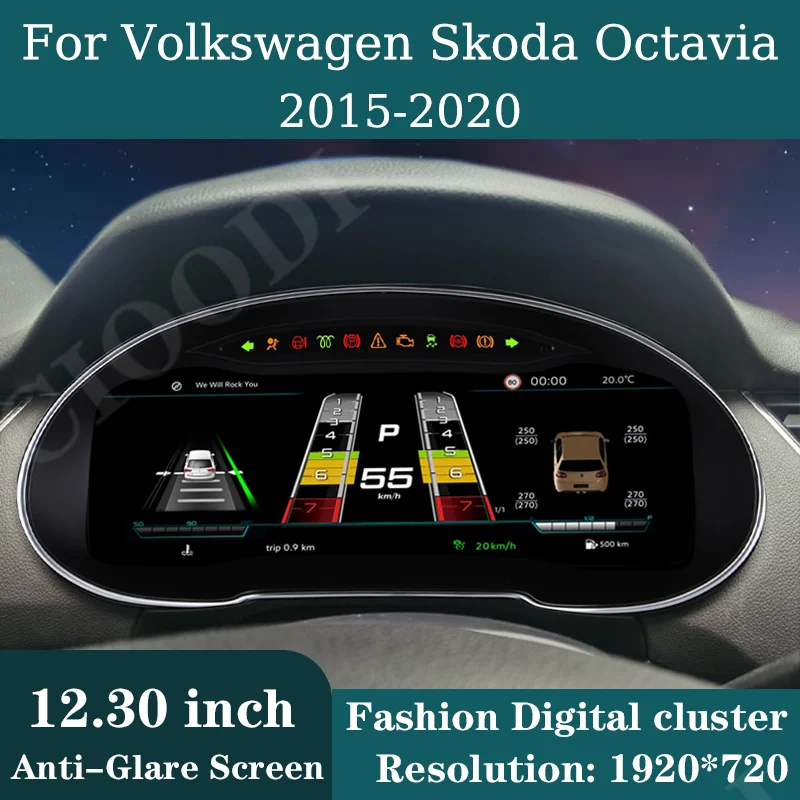 

12.3" Lcd Dashboard Display For VW Volkswagen Skoda Octavia 2015-2020 Speedometer Screen Virtual Cockpit Digital Cluster CarPlay