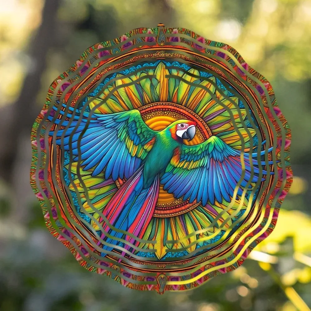CIFBUY 3D Metall Papagei Windspinner 360 °   Rotierende Hängedekoration für den Außenbereich Garten-Kunstornament