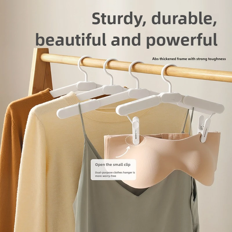 Folding Hanger, Multi-functional Drying Rack, Portable Non-slip Bold Non-marking Travel Hanger for Business Trips, with Clips.