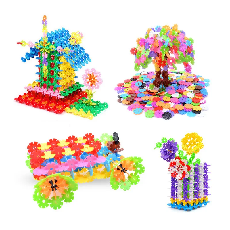 100pcs/lot Plastic Snowflake Building Blocks for Kids Construction Toys Children 3D Puzzle Kindergarten Baby Assembly Toy Game