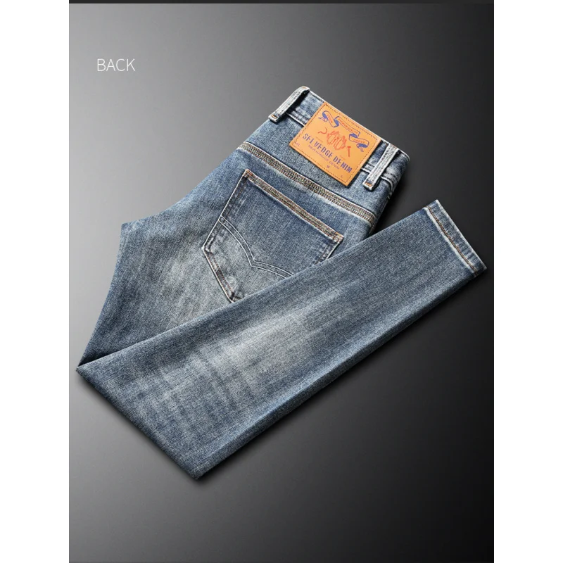 

НОВЫЕ роскошные модные синие джинсы в корейском стиле, элитные эластичные прямые брюки, мужские модные толстые осенне-зимние Versa