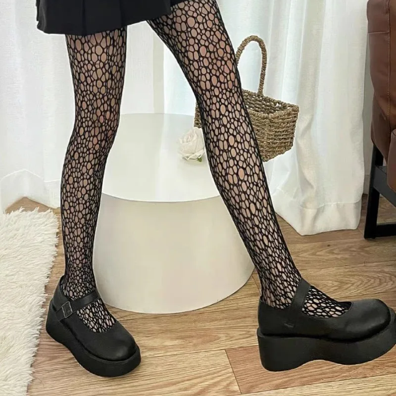 Women Sexy Irregular Hollow Out Tights Femme Fishnet Pantyhose Japanese Style Y2k Goth JK Girls White Black Fishnets Stockings