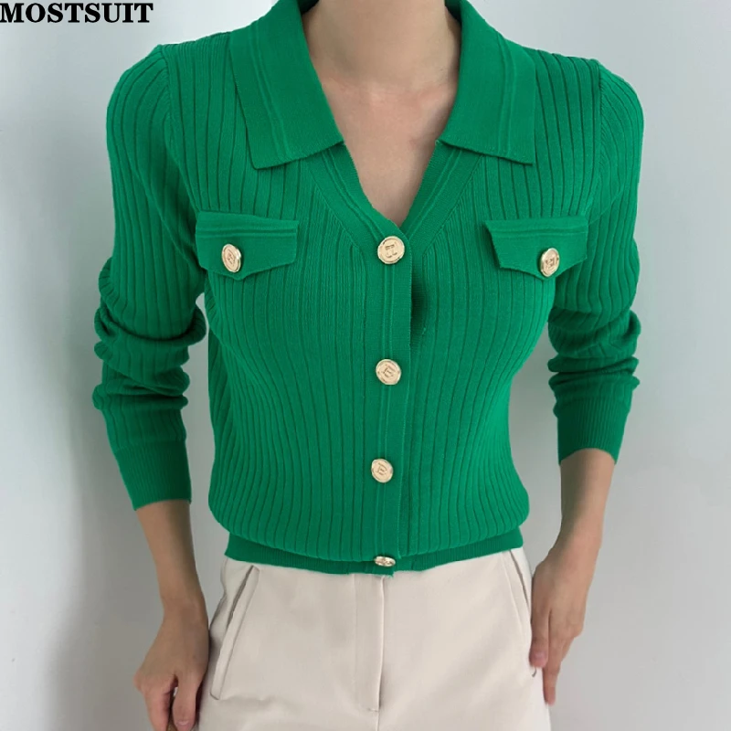 

Korean V-neck Knit Cardigan Sweater Women Stylish Fashion Chic Ladies Knitwear Tops Long Sleeve Single-breasted Jumpers 2026