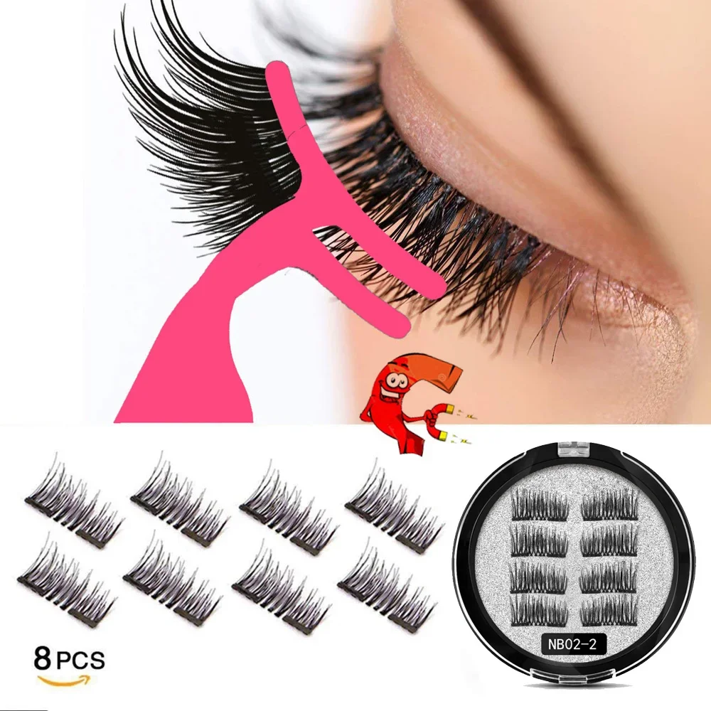 MB New 8Pcs Magnet Mink Lashes 100% Magnetic Eyelashes Natural Hair False Eye lashes 3D Fake Lash Fluffy Faux Cils magnetique