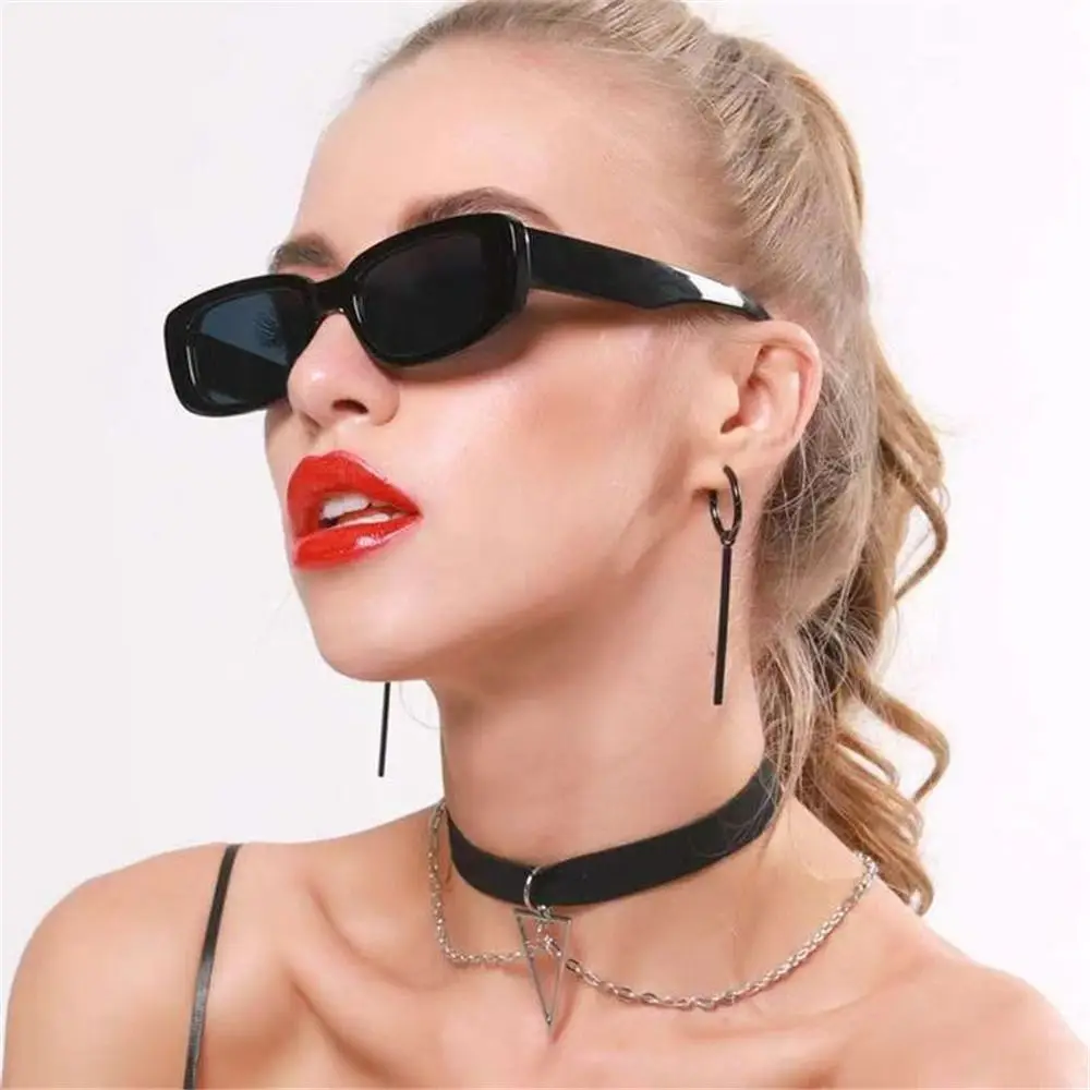 Trendy Narrow Square Frame Y2K Sun Glasses Candy Color UV400 Protection Black Shades 90’s Eyewear for Women Men