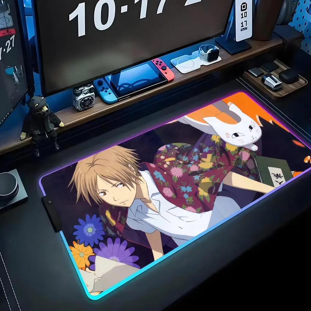 

Manga natsume yuujinchou Mouse Pad RGB Gaming Mousepad Big LED Pad PC Desk Mat Luminous Mouse Pad Large Keyboard Mats Table Rug