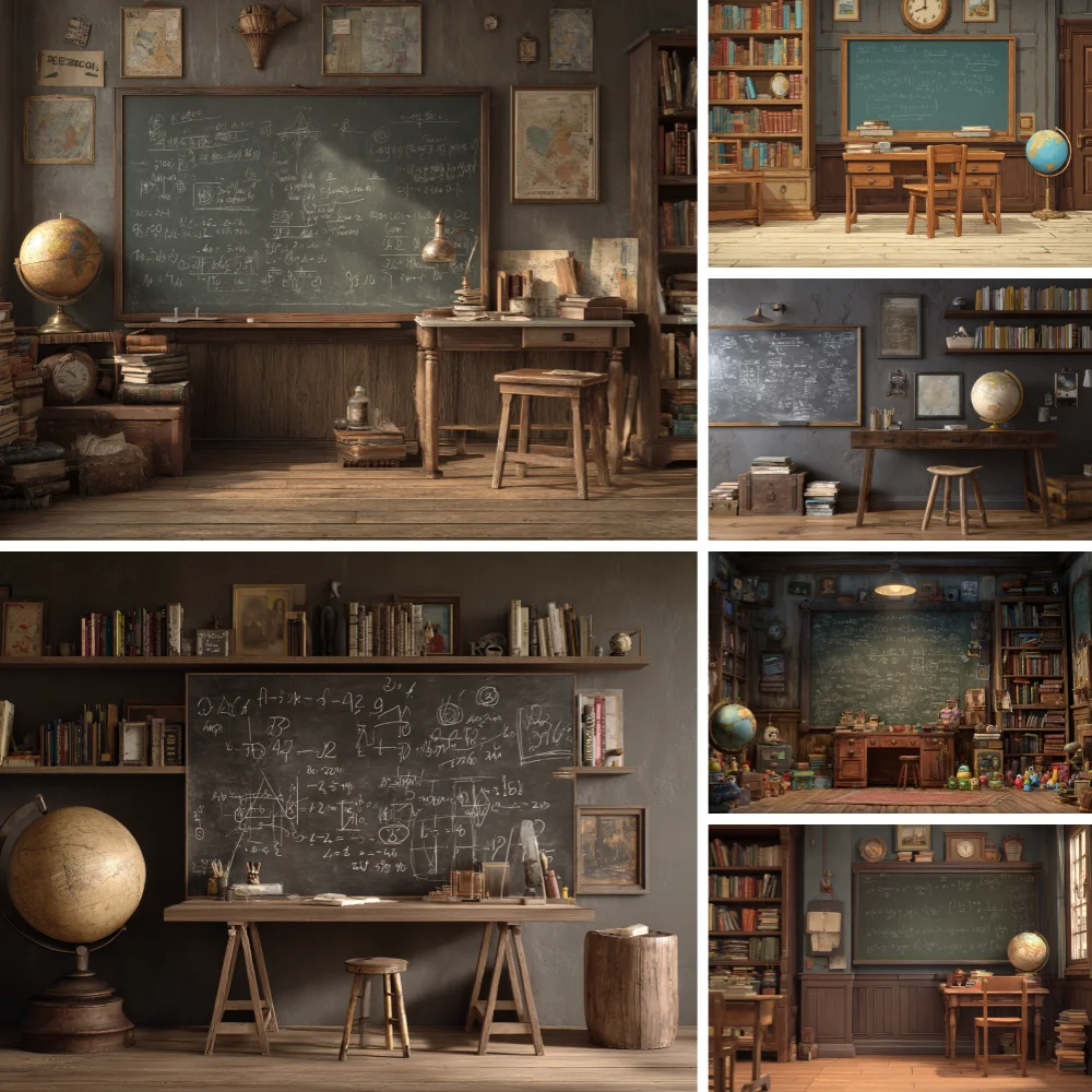 

Retro Photography Background Blackboard Globe Desk Decoration Backdrop Children Back To School Portrait Photo Studio Props