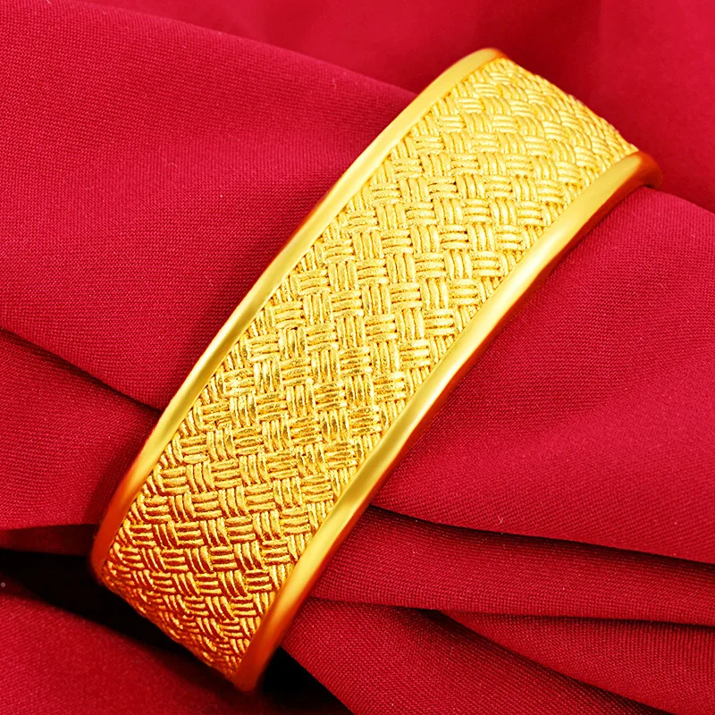 Low-Key Luxury Fashion Hammered Pattern Open Bracelet For Women 24K Gold AU999 | Not flashy but high-end