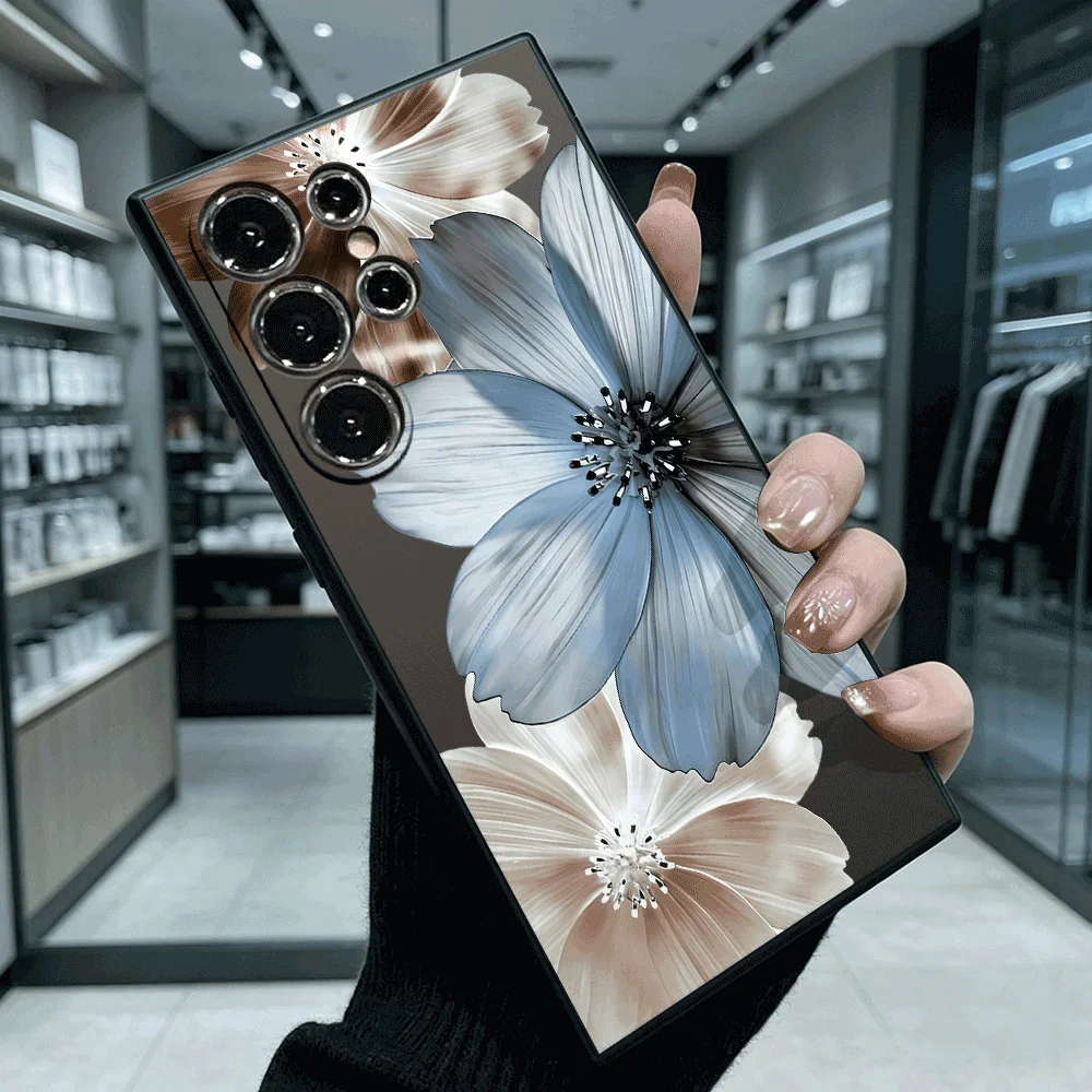 Blue Brown Art Flowers Slim Fit Phone Case Anti Scratch Drop Protection For Samsung Galaxy S26 S25 S24 Ultra FE A Series