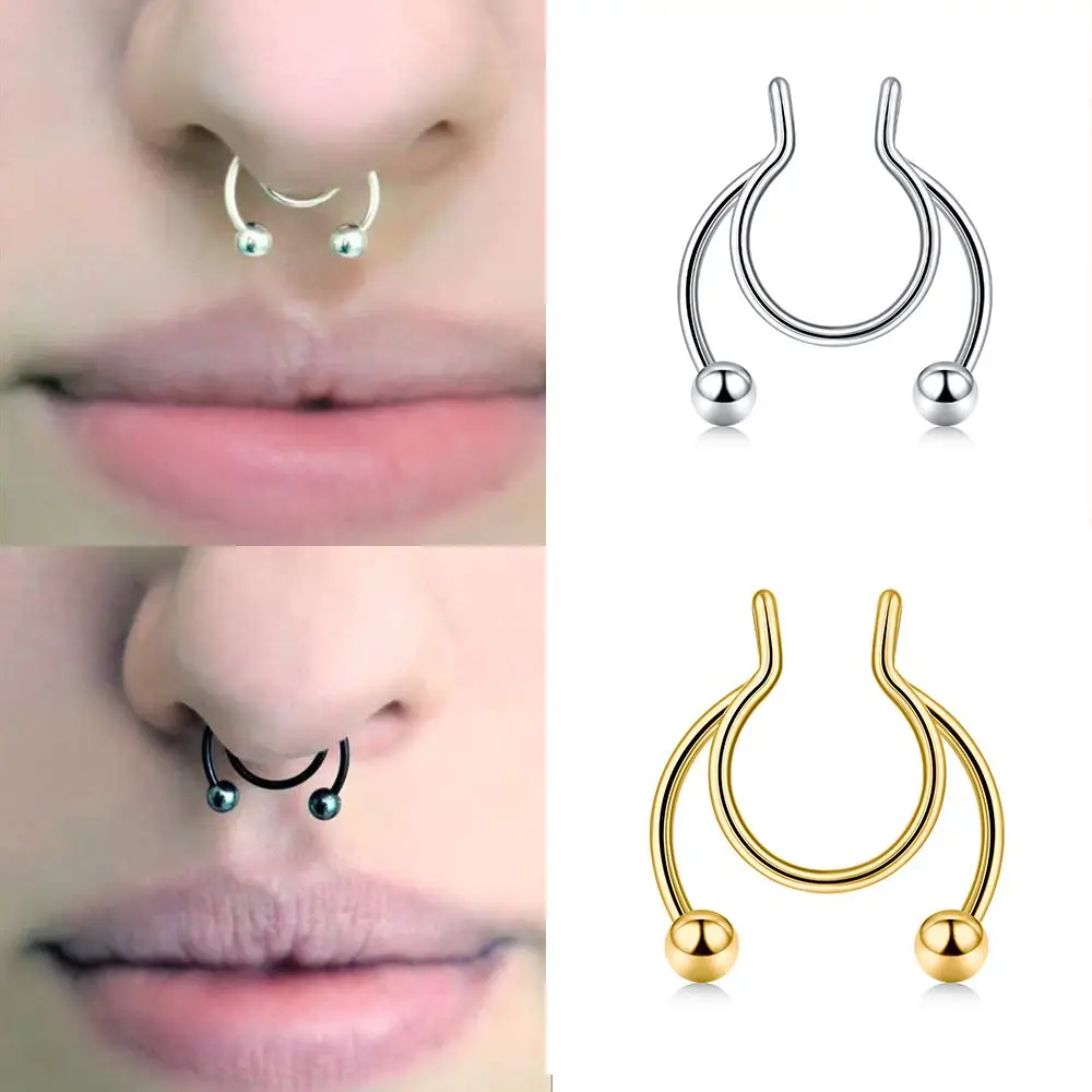 Fashion Fake Septum Gifts Stainless Steel Non Piercing Nose Ring Jewelry