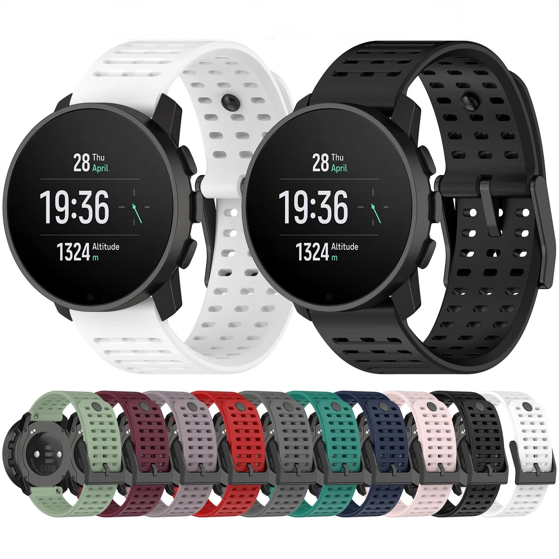 Pulseira de silicone para smartwatch, pulseira de substituição Suunto 5, 9 Peak Pro, Correa vertical, 22mm