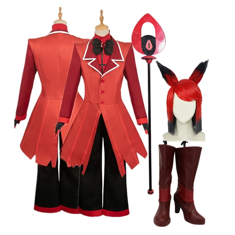 Alastor Cosplay Costume Anime Disguise Adult Uniform Coat Pants Wig Shoes Boots Magic Wand Outfits Halloween Carnival Party Suit