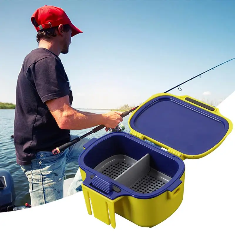 Red Worm Box Worm Bait Station Holder Case Waterproof Live Bait Bucket Storage Container With Lanyard For Small Fishing Live