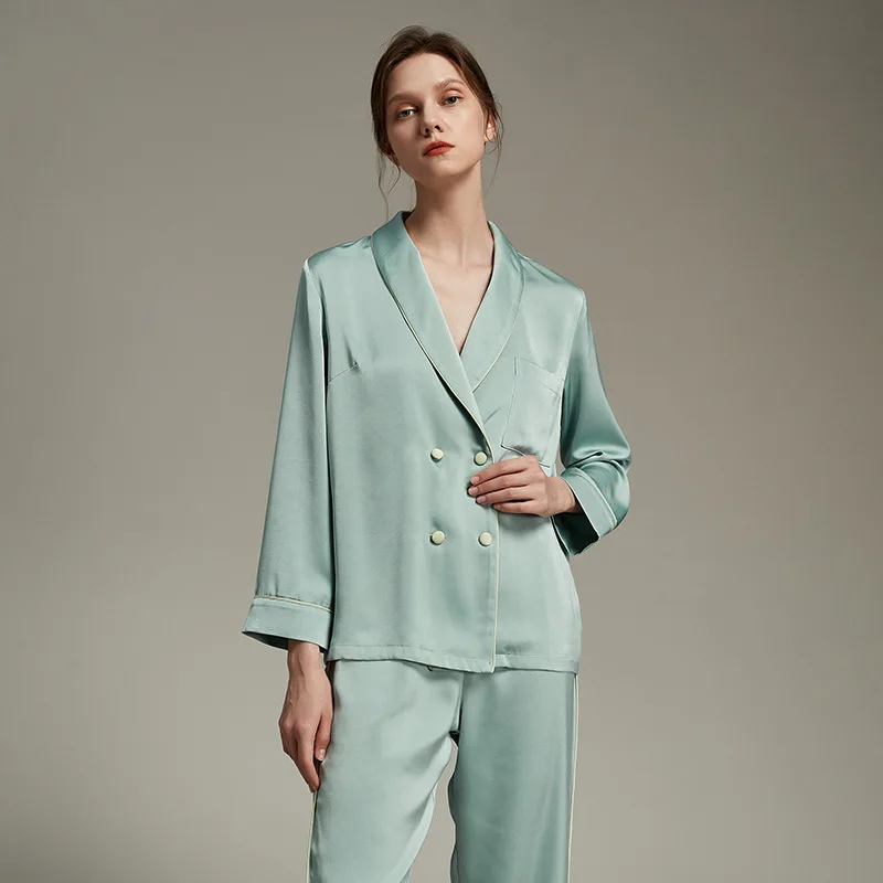 Long Sleeve Trouser Suits Pyjama Pour Spring Autumn Sleepwear Femme Fashion Loose Satin Women Pajamas Set Home Wear Loungewear