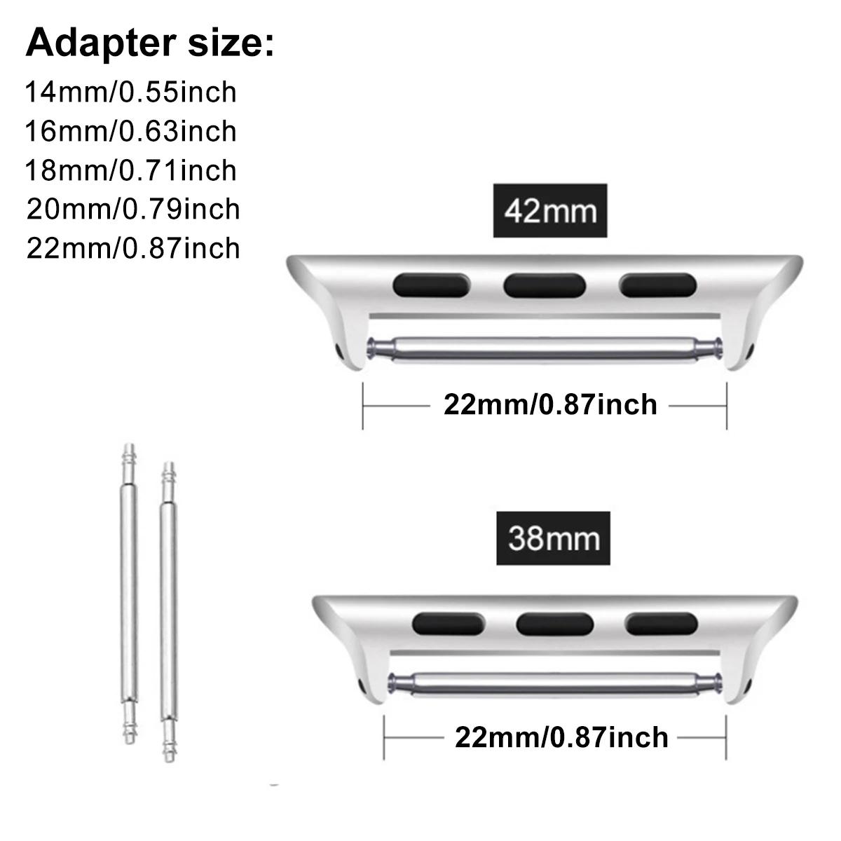 4pcs/Set 14-16-18-20-22mm Width Connector for Apple Watch 49 45 44 42 41 38mm Adapter for iWatch Ultra 9 SE 8 7 6 5 4 3 2 Straps