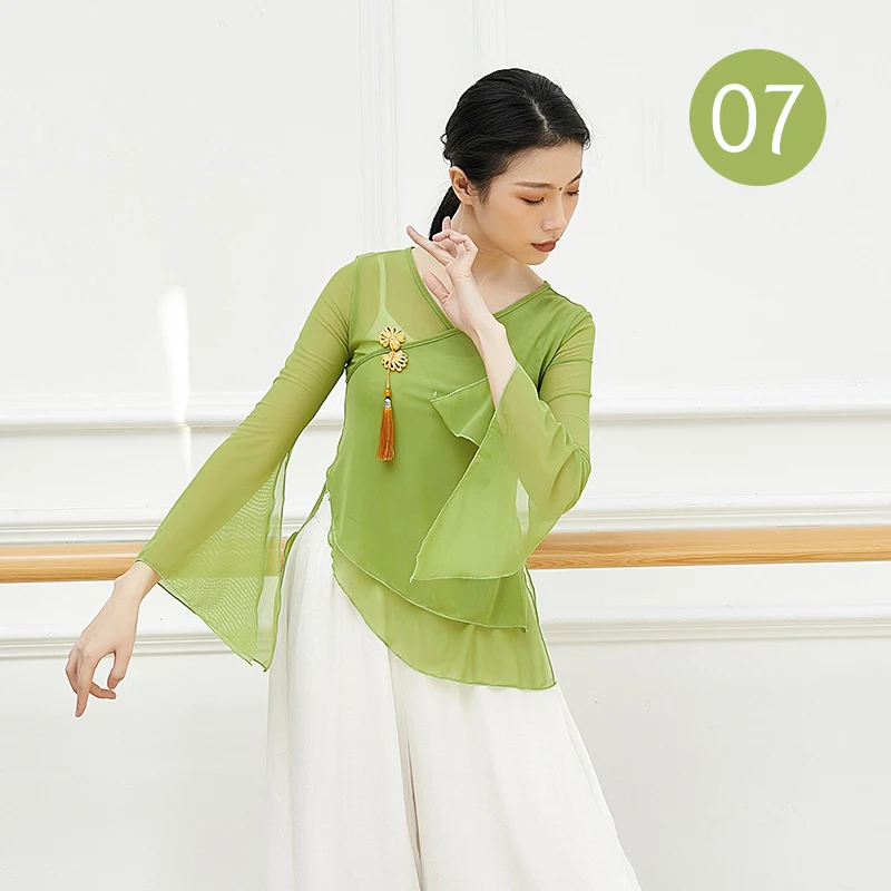 New Women's Classical Dance Training Clothes Elegant Shirt Rhythmic Yarn National Dance Costume Long Sleeve Performance Blouse