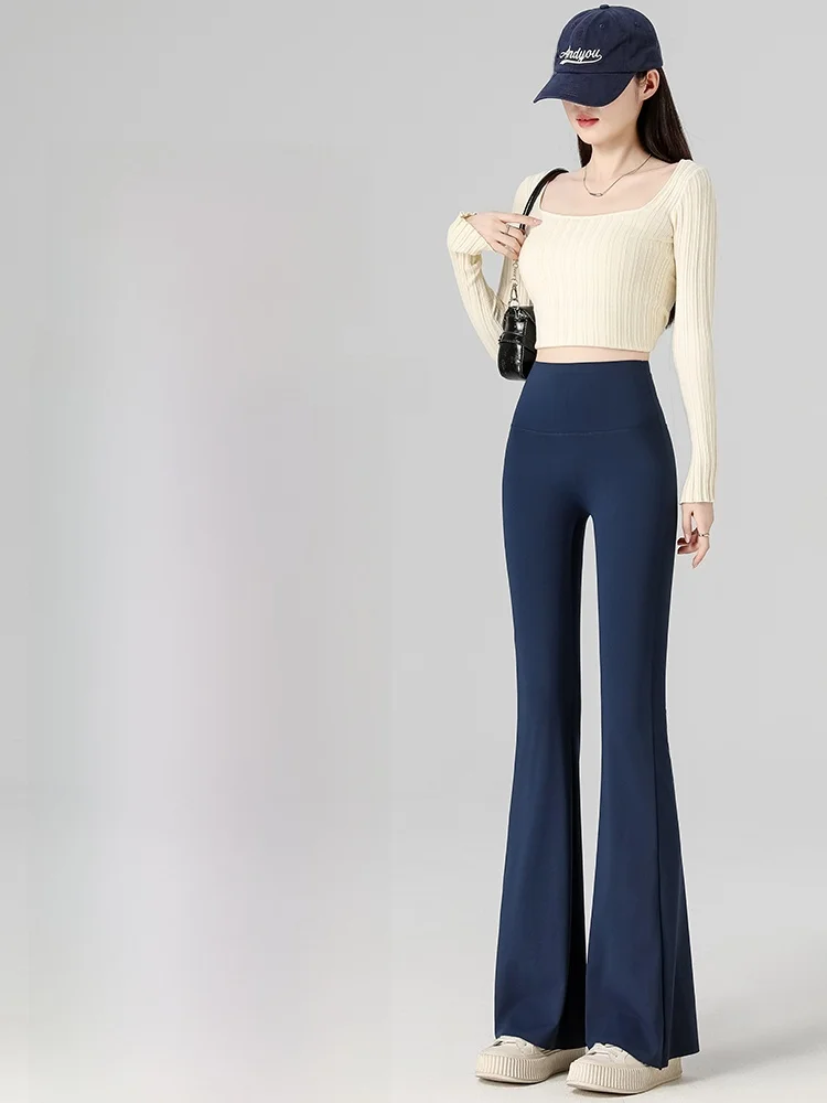 High Waist Yoga Fitn Flared Pants Women's Blue ark Casual Trousers Autumn Winter New Sle Slimming Small Size Butt Lifting