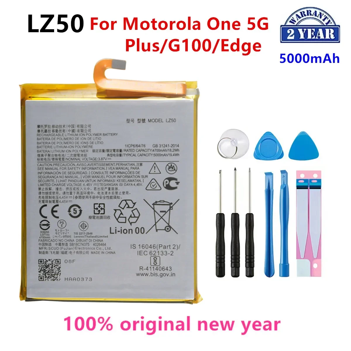 

100% Original LZ50 5000mAh Battery For Motorola Moto One 5G Plus/G100/Edge Phone Batteries+Tools