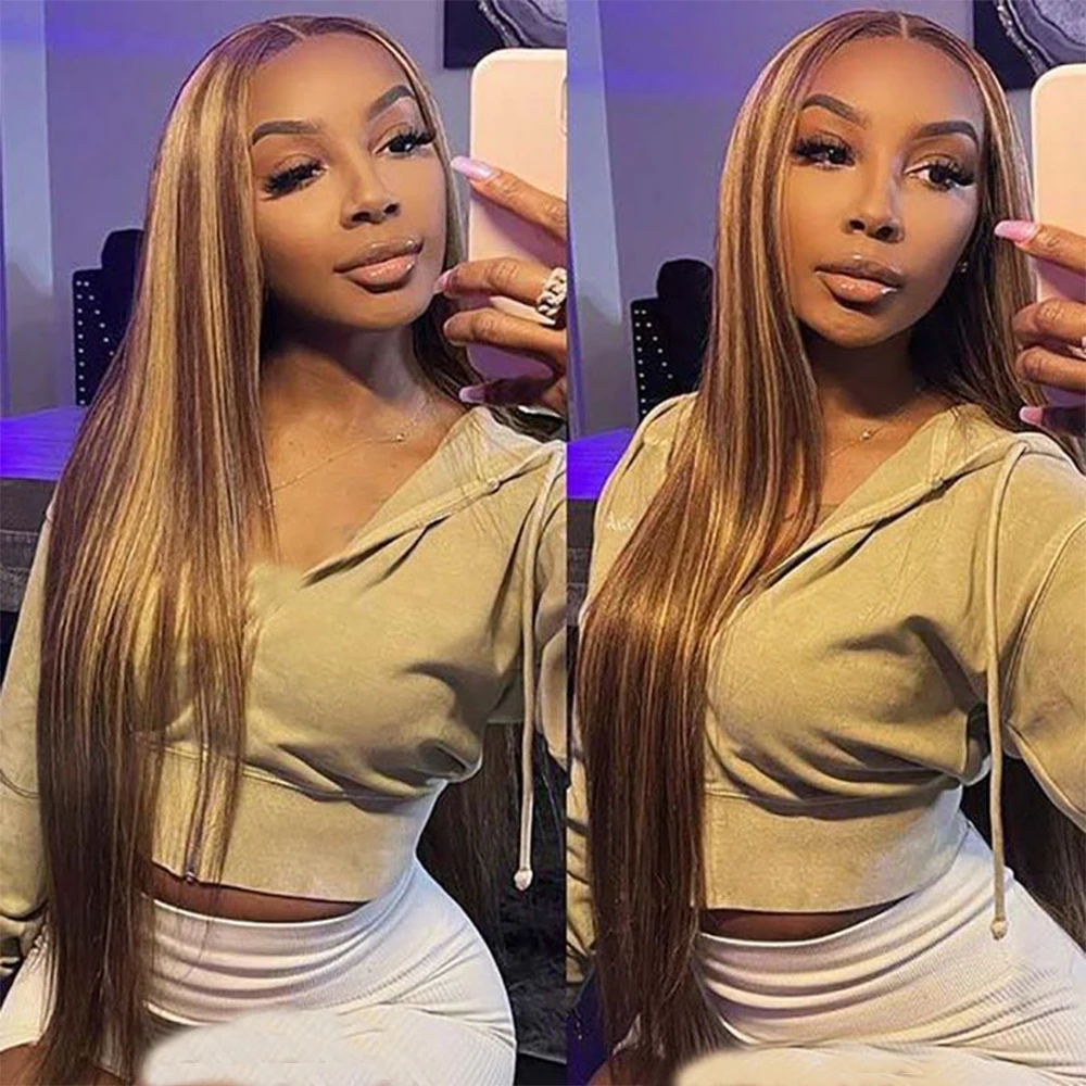 P4/27 تسليط الضوء على أومبير شعر طبيعي مفرود باروكة 13x4 الدانتيل الشفاف الجبهة الباروكات 180% الكثافة عذراء الشعر مستقيم الباروكات للنساء