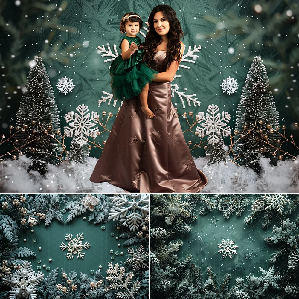 Winter Christmas Photography Backdrop Snowflakes Trees White Vintage Lace Elements Decor Baby Background Photo Studio Photo-call