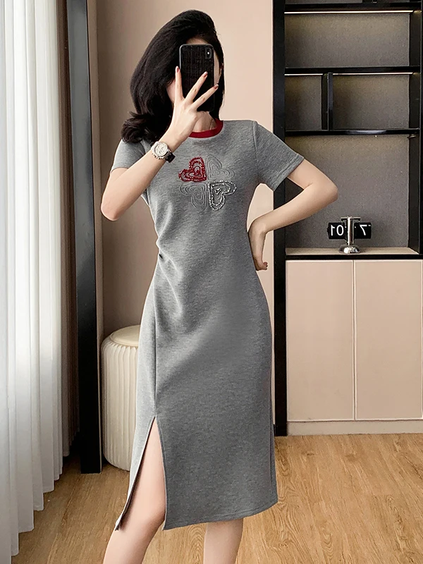 Damskie spódnice plus size z rozcięciem, letnie, wyszczuplające, z oryginalnym designem, codzienne, jednokolorowe, z mieszanki bawełny.