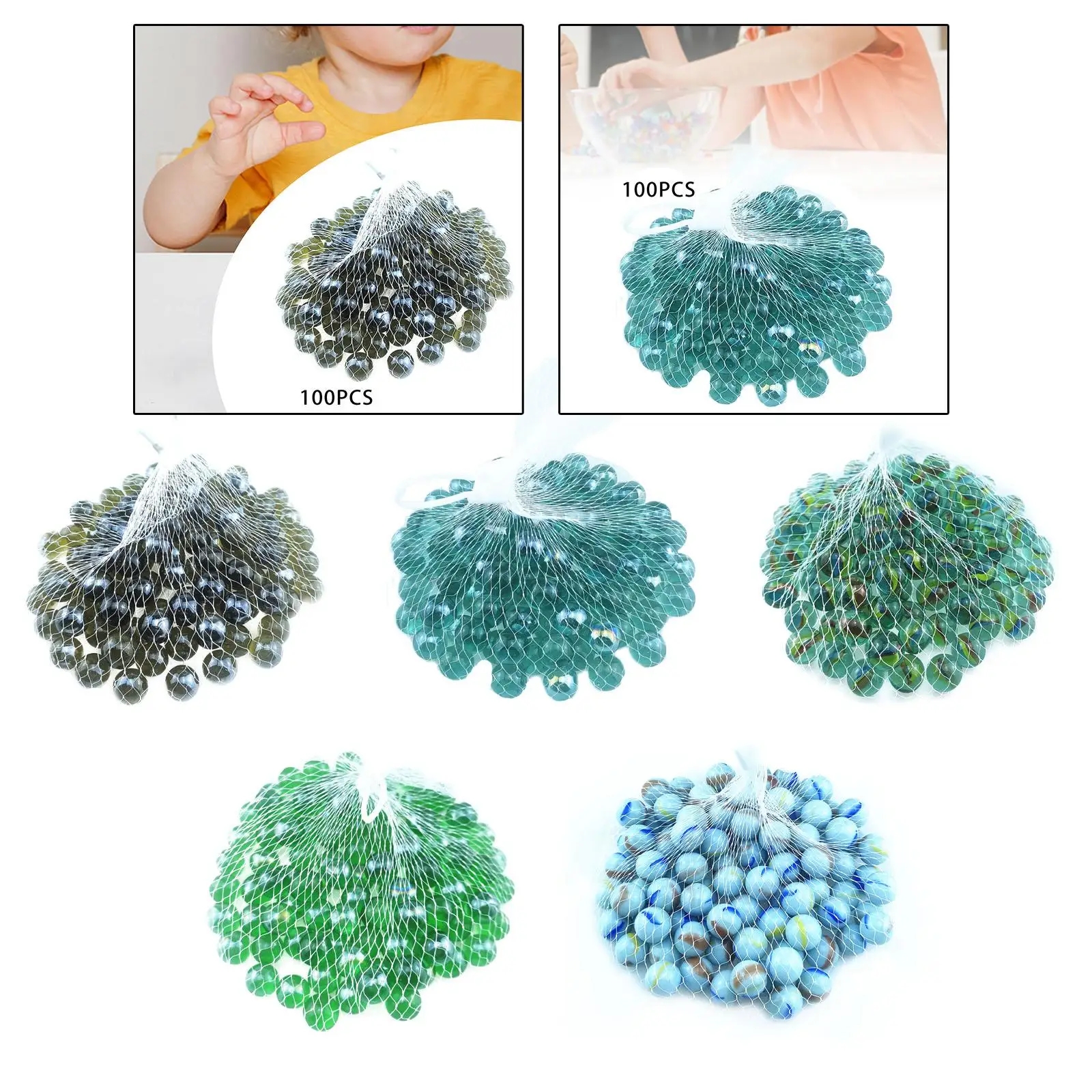 100x Biglie Giocattolo Palla Accessori per giochi da tavolo Biglie di vetro Perline Bomboniere 16mm per bambini Regali per ragazze