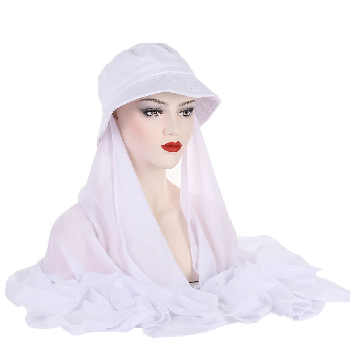 Ramadan Solid Color Chiffon Hijab Bucket Hat Casual Sunshade Basin Hats Outdoor Travel Beach Hat For Women