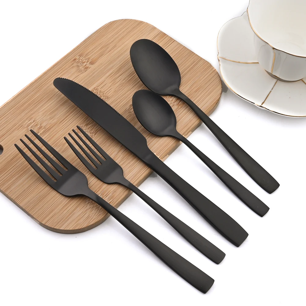 Cutlery Set Knife Fork Spoon Flatware Set Black Matte Dessert Tableware Set Stainless Steel Dinnerware Set Kitchen Silverware