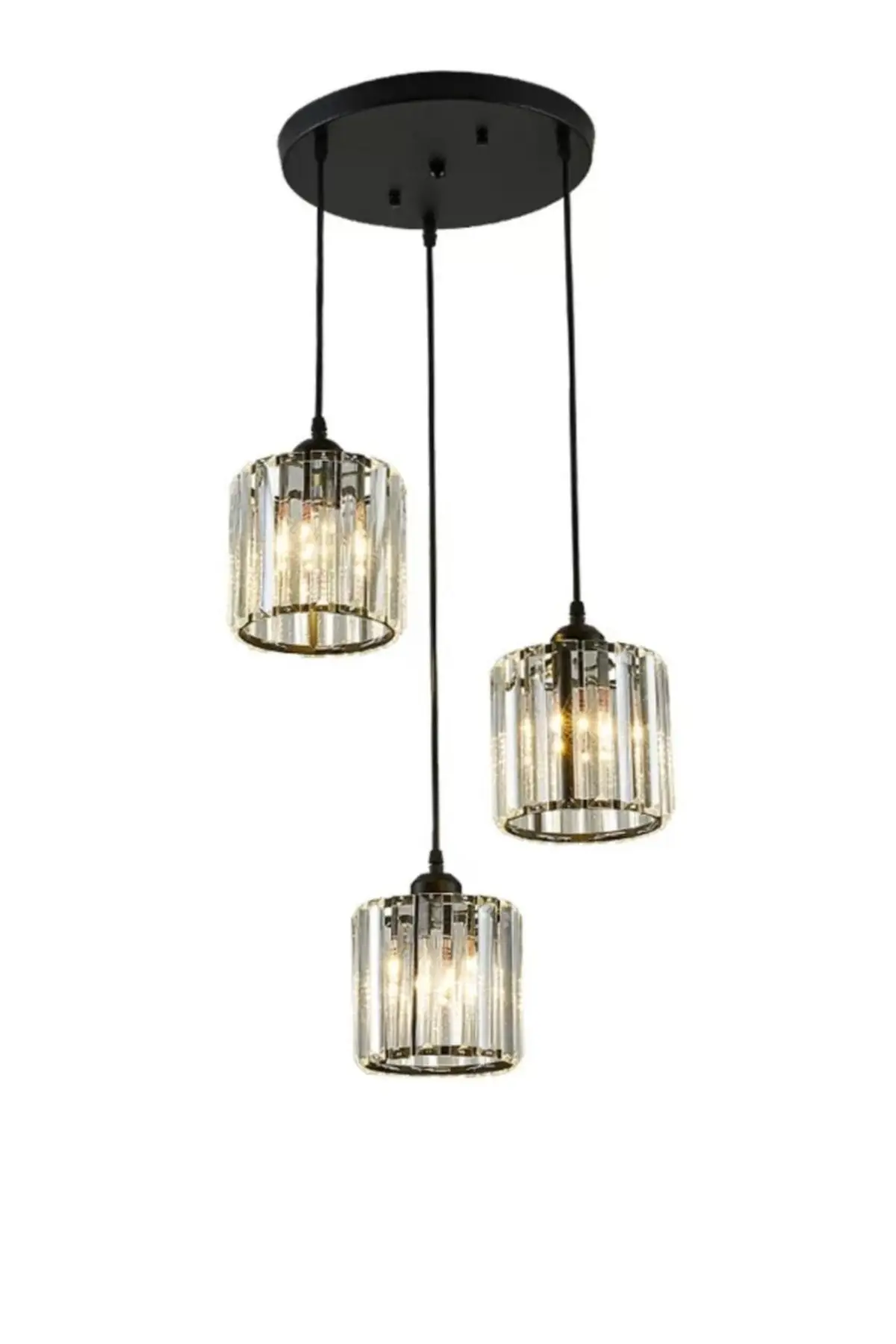 3-Piece Pendant Lamp Black Cased Black Stone Chandelier