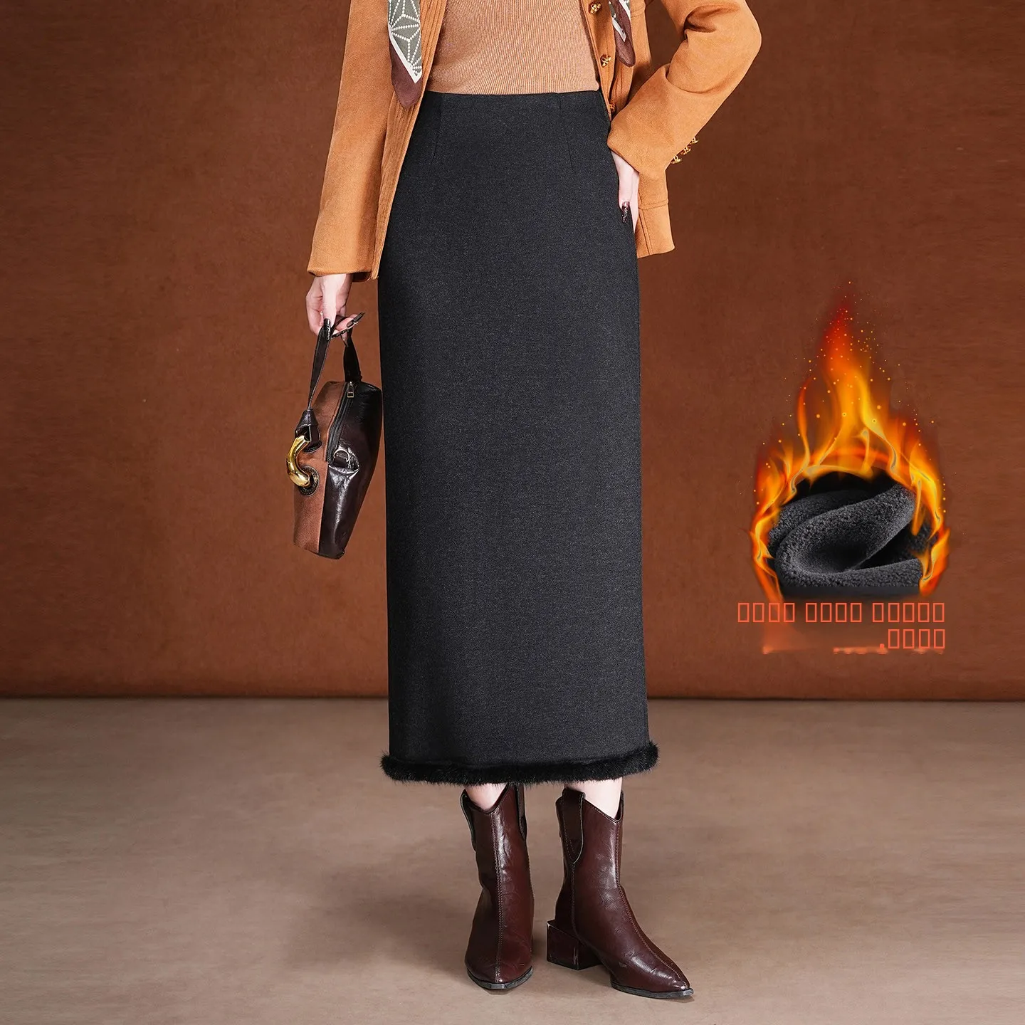 

Faionable Fce Lined High Waist Wrap Bodycon Skirt Women's Winter New Sle Straight Cut Long Skirt Warm Polyester Wool B...