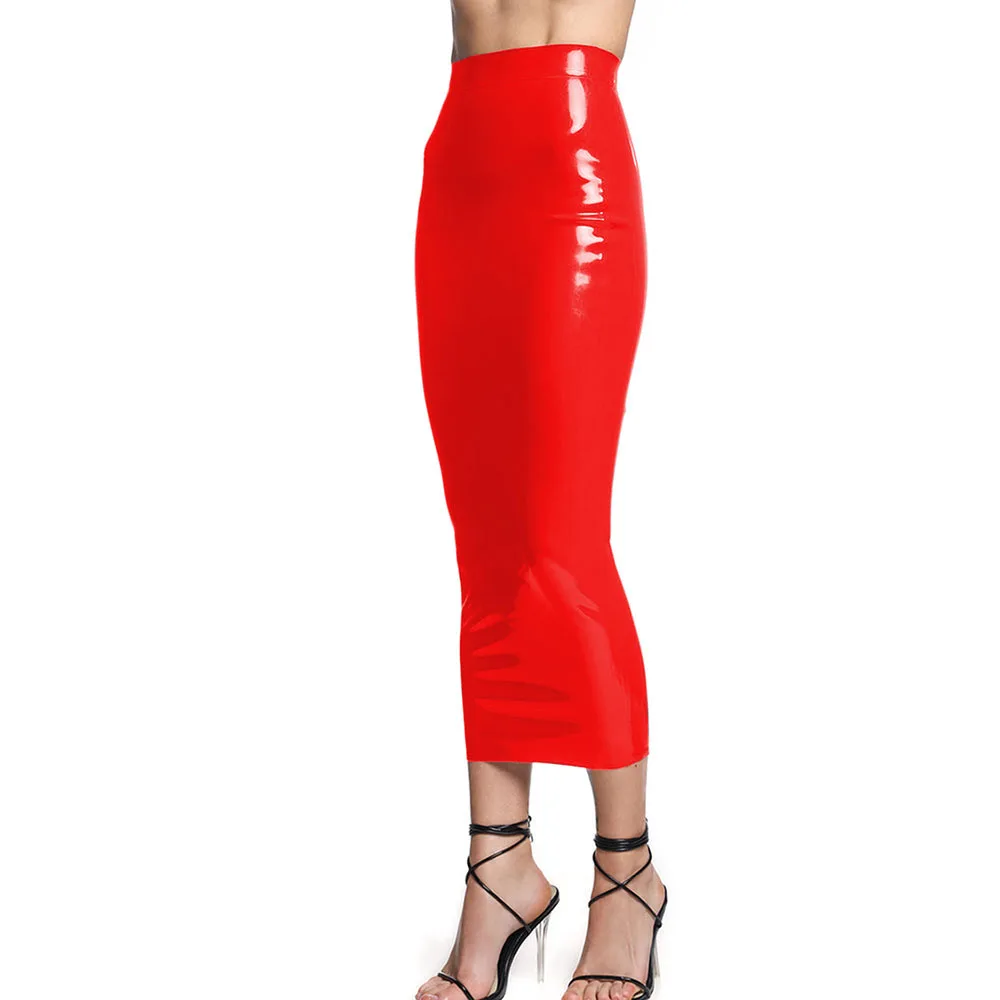 Lady Shiny PVC Leather Midi Pencil Skirts, Sexy High Waist, Slim Hobble Skirt, Elegant Nightclub, Glossy, Solid Long Skinny Skir