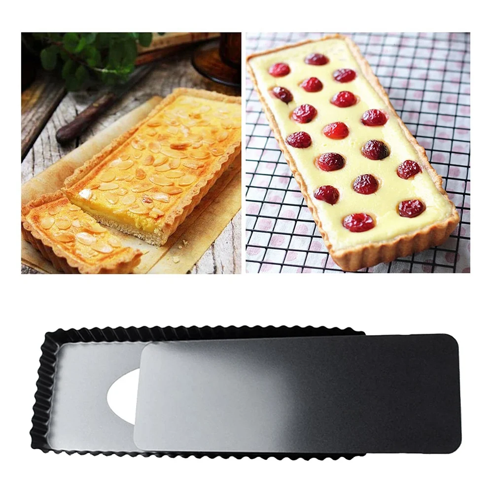 2 Pack 14 Inch Rectangular Quiche Pan Tart Pan Nonstick,with Removable Bottom for