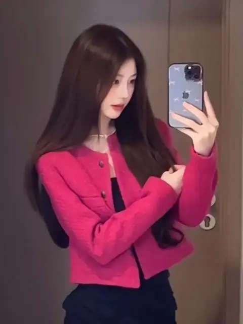 

Pink Outerwear ort Coat Women's Faion Autumn Winter New Sle High Quali Elegance Lady's Top Small Size ket Design