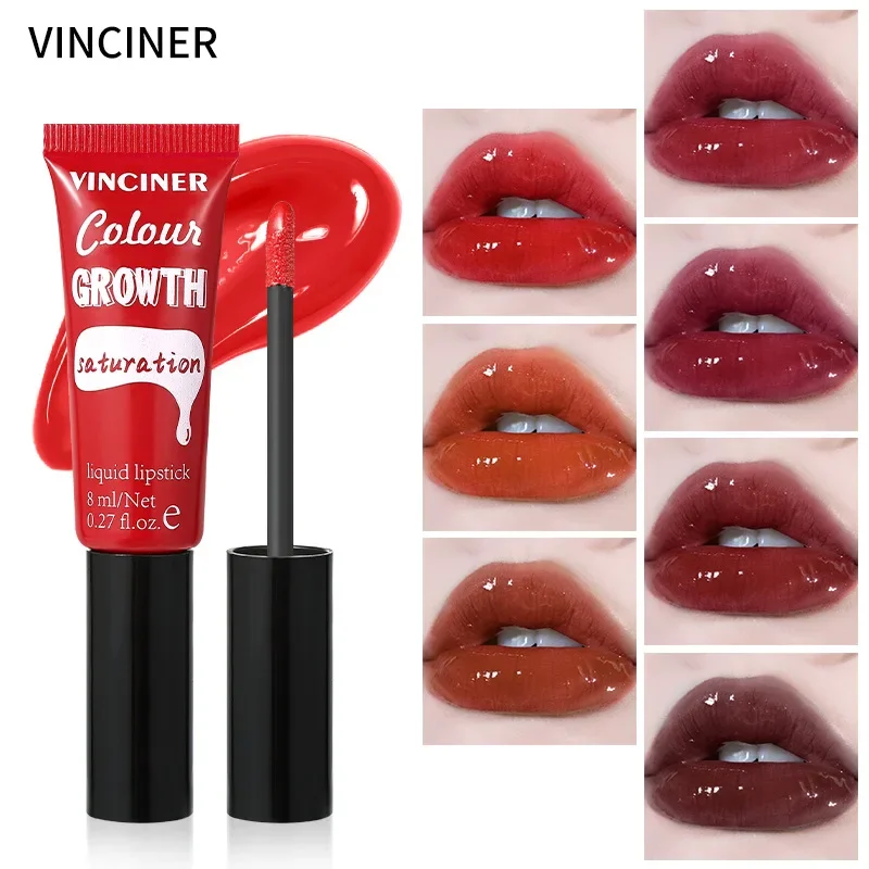 VINCINER 7-farbiger flüssiger Lippenstift, seidige Textur, antihaftbeschichtet, glänzend, seidig glatte Textur, langlebig, einfach aufzutragen, modischer Lipgloss