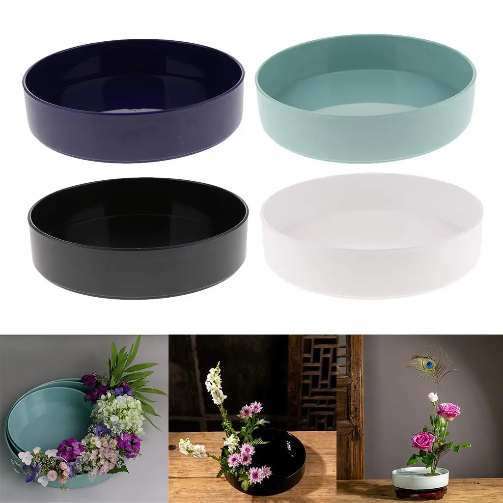 Round Ikebana Suiban Pot Tray Plastic Flower Arranging Japanese Vase Bonsai Container for Table Decoration
