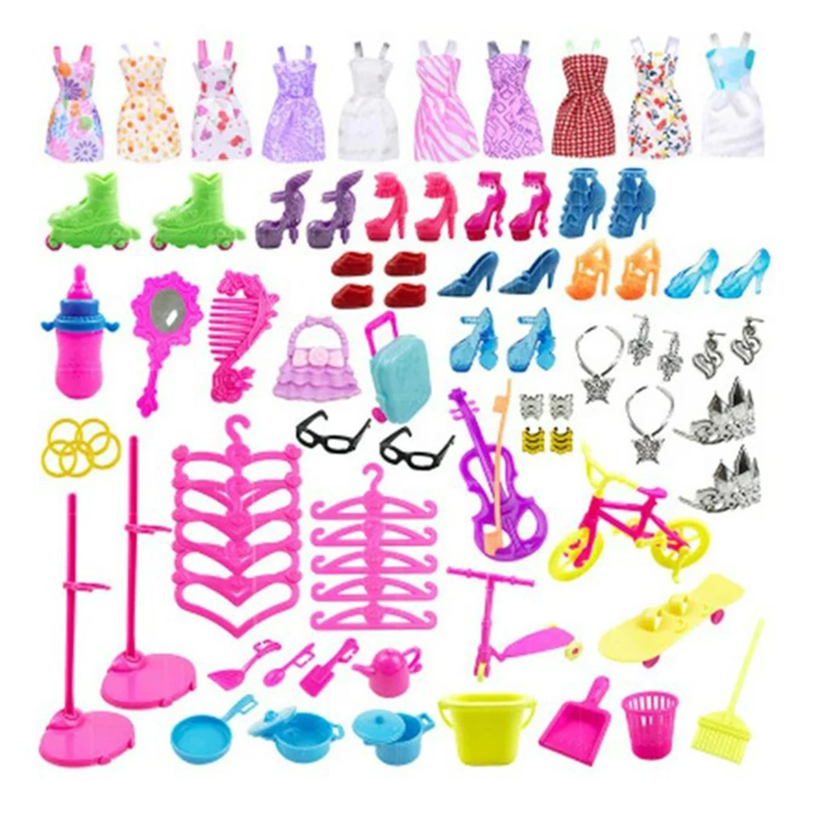 88 Pieces of Doll Accessories Play Pretend Dress Up Starter Girls Playhouse Toys Birthday Gifts