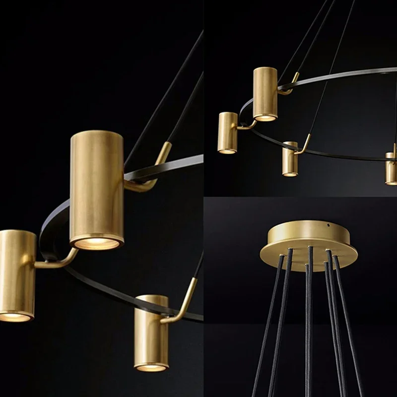 Minimalist Chandeliers Gold LED Black Ring Living Room Dining Lighting Bedroom Hanglamp GU10 Bulb Wire Adjustable