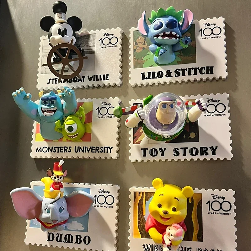 Boîte ennemi de timbres vintage des travailleurs de Disney, aimant de réfrigérateur créatif, boîte surprise mystère, renforcement des vacances, cadeaux d'amis, 100e