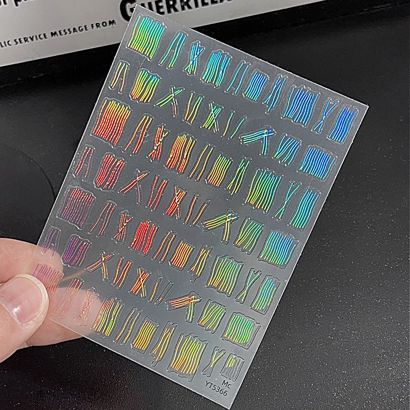 

High Gloss Reflective Nail Sticker Gold Silver Aurora Silk Fabric Lines 3D Self-Adhesive Nail Art Decal Design Manicure Tool