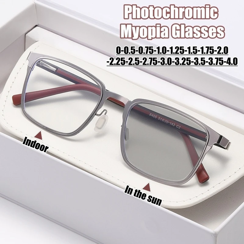 

Men Photochromic Myopia Glasses Fashion Business Ultra-light Square TR90 Temple Minus Diopter Eyewear Prescription Lens0 To -4.0