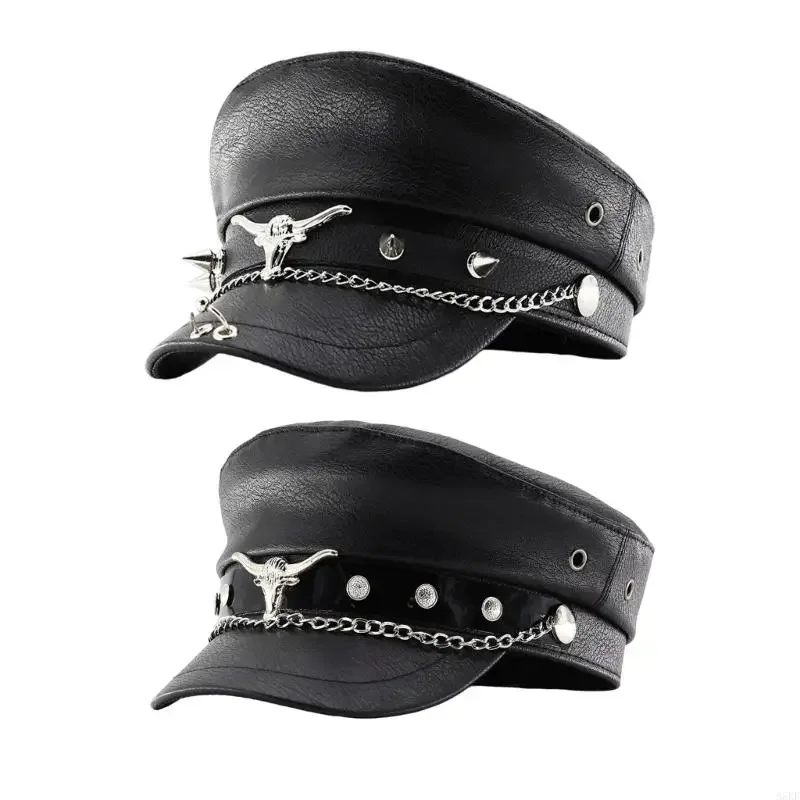 قبعة للأولاد على الطراز الفرنسي مع سلسلة برشام رأس الثور قابلة للتعديل للجنسين، قبعة عسكرية قابلة للتنفس لمهرجان الموسيقى في